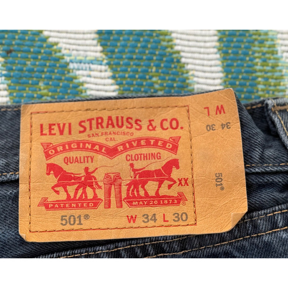 Levis Premium Banner Print Jeans Mens All Over Logo Graphic Blue 34x30 RARE - Picture 4 of 12